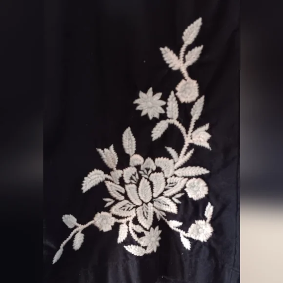 Boho Linen Blend Wide Leg Embroidered Pants L Funky Artsy Beachy - Picture 4 of 8